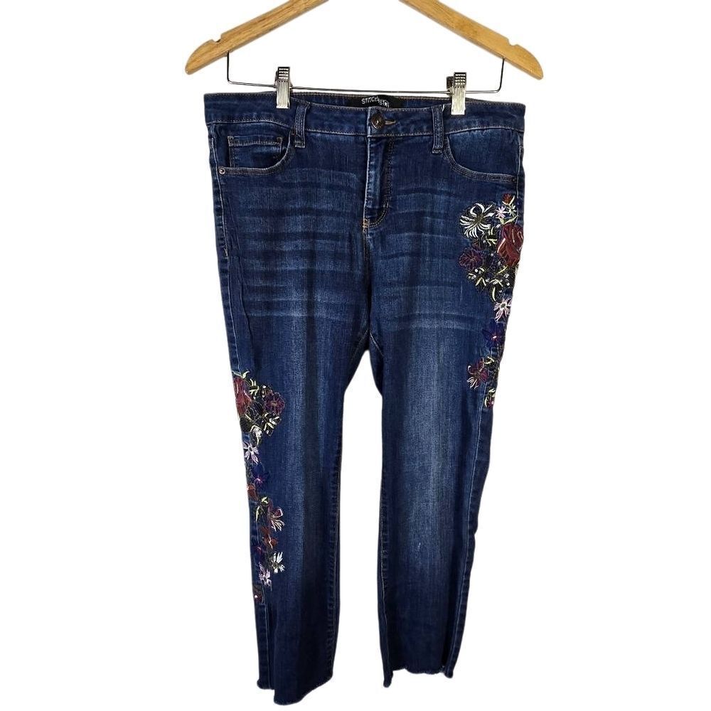 Stitch Star Floral Boho Embroidered Jeans Size 10